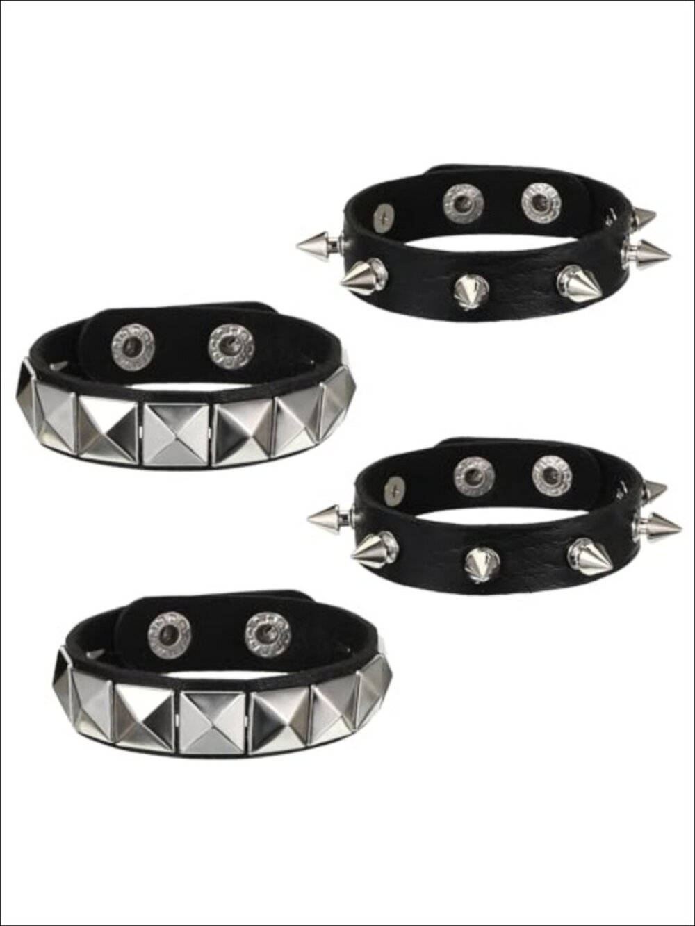 4pc PU Leather Spike Studded Cuff Bracelets Punk Wristband Set